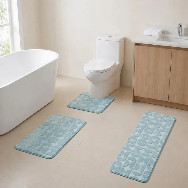 evideco-bathroom-mats-tapis-salle-bain-bleu-clair-lot-3-m-moire image 1