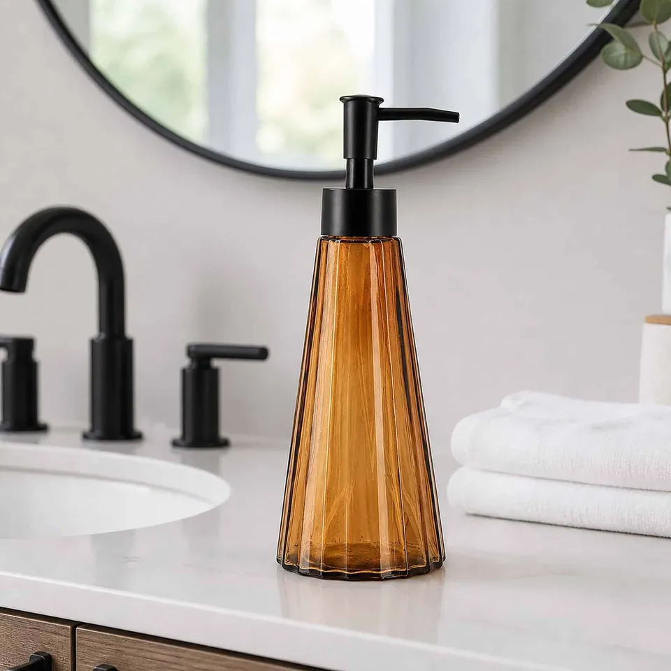 evideco-calix-distributeur-savon-verre-ambr-300-ml-pompe image 1