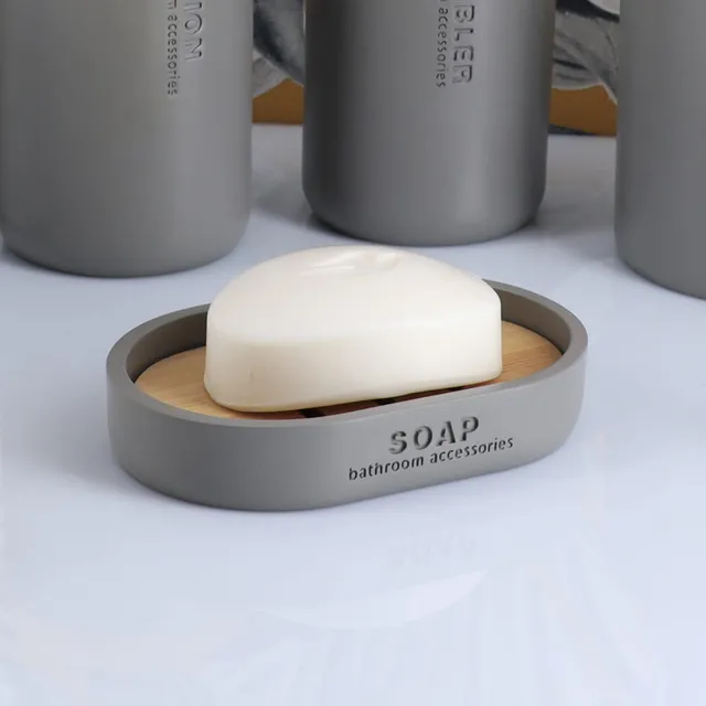 evideco-bathroom-accessories-porte-savon-gris-mat-bambou-polyresine image 1
