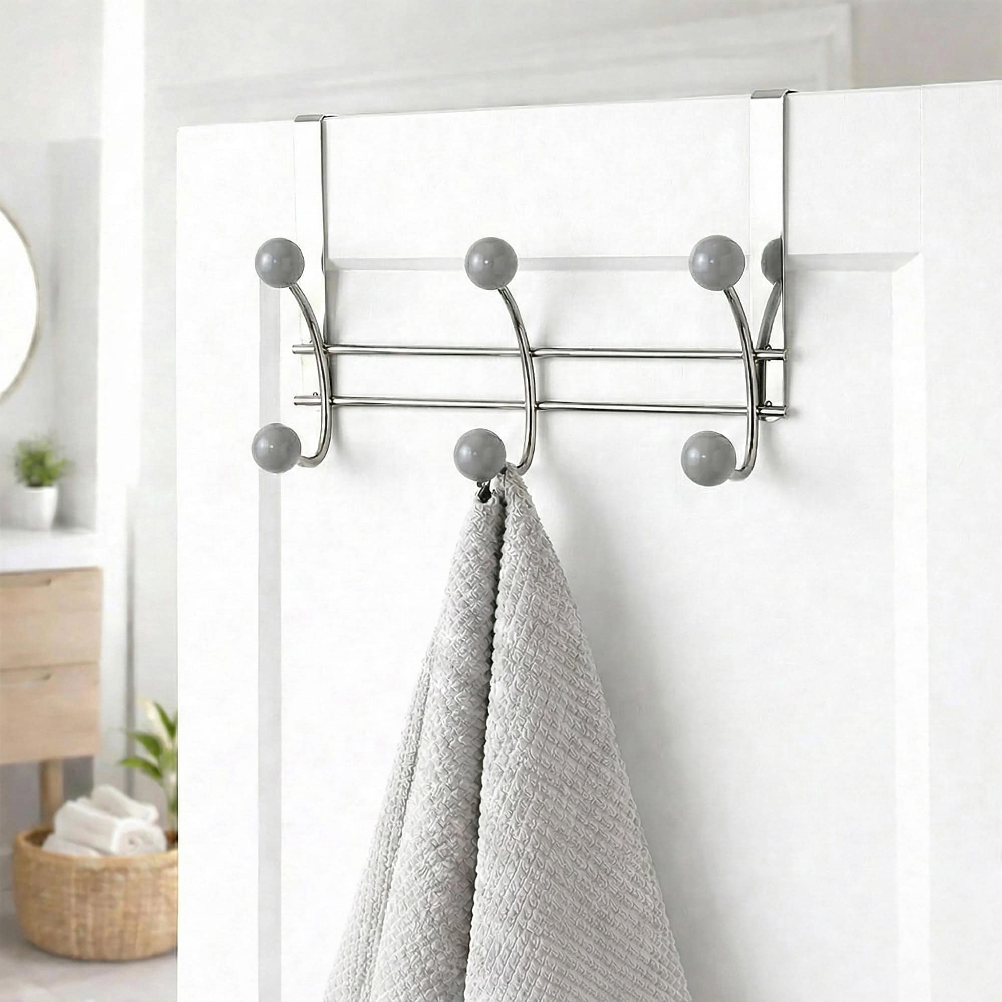 evideco-pat-re-de-porte-chrome-6-boules-grises-porte-serviettes image 2