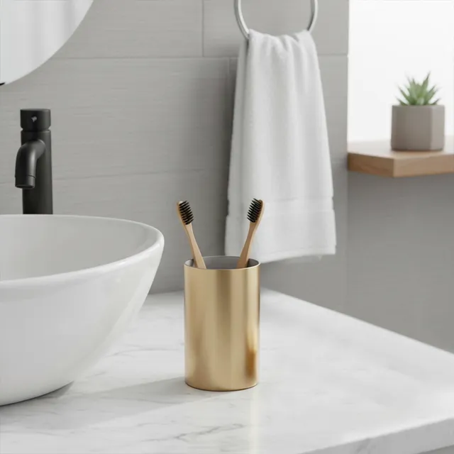 evideco-golden-gobelet-salle-de-bain-dor-porte-brosse image 1