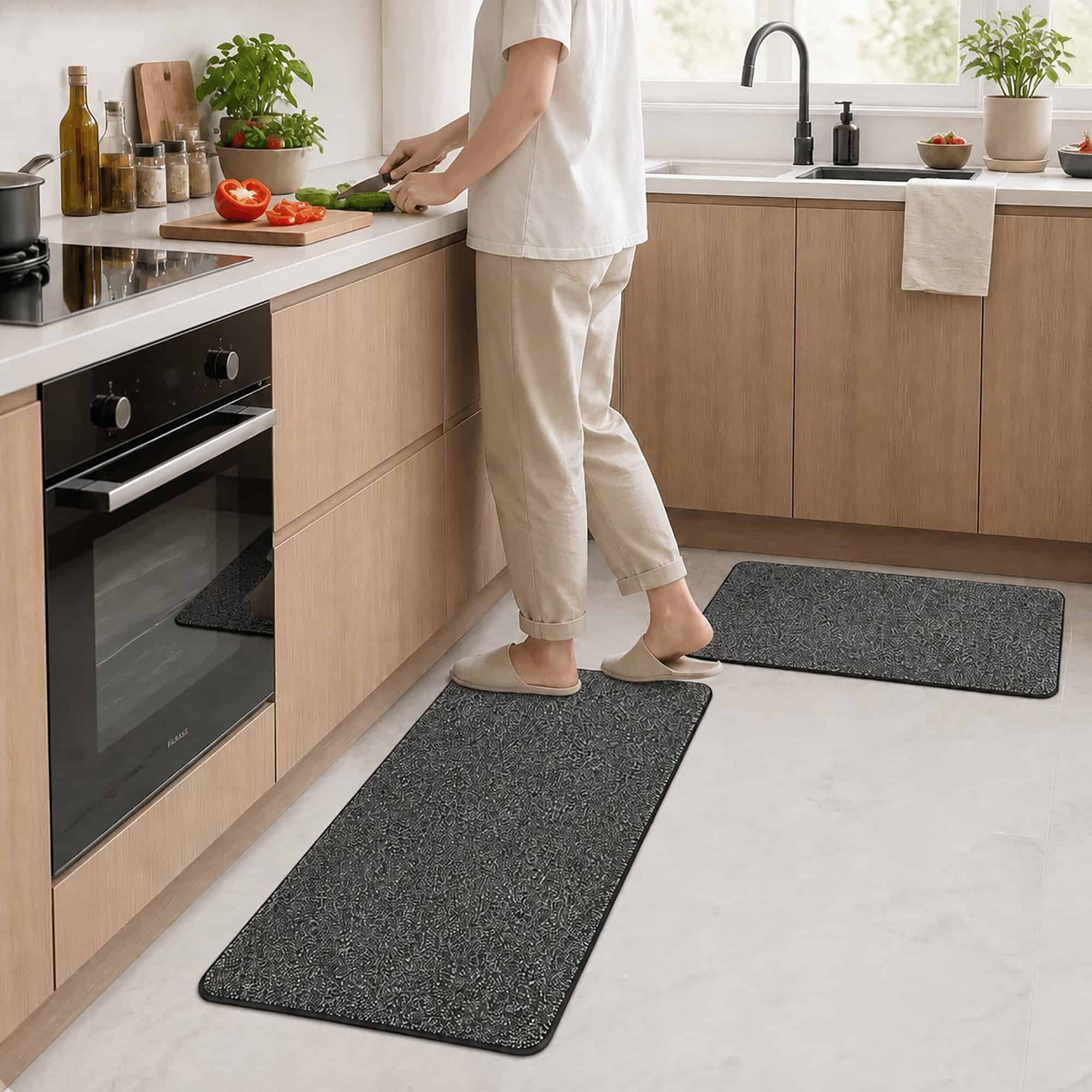 evideco-home-accessories-lot-2-tapis-cuisine-noir-mouchet-lavable image 1