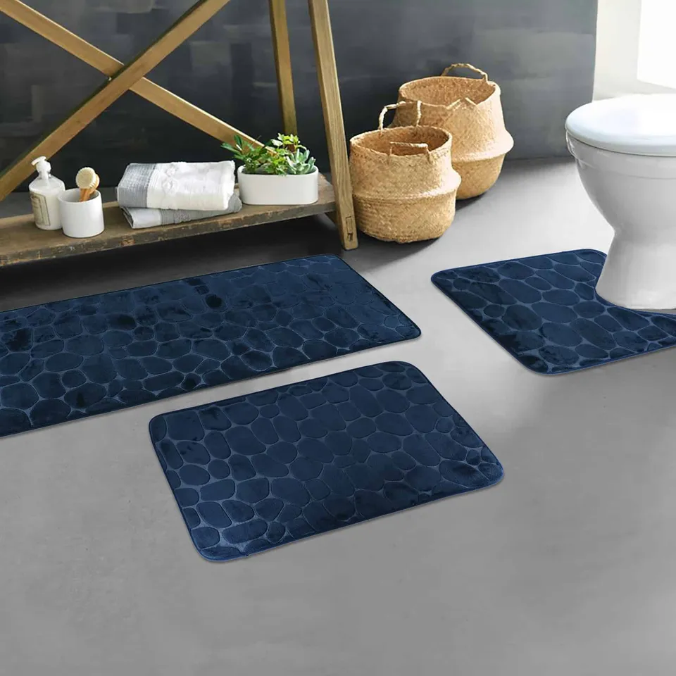 evideco-memory-foam-tapis-de-bain-bleu-marine-lot-3-antid-rapant image 1