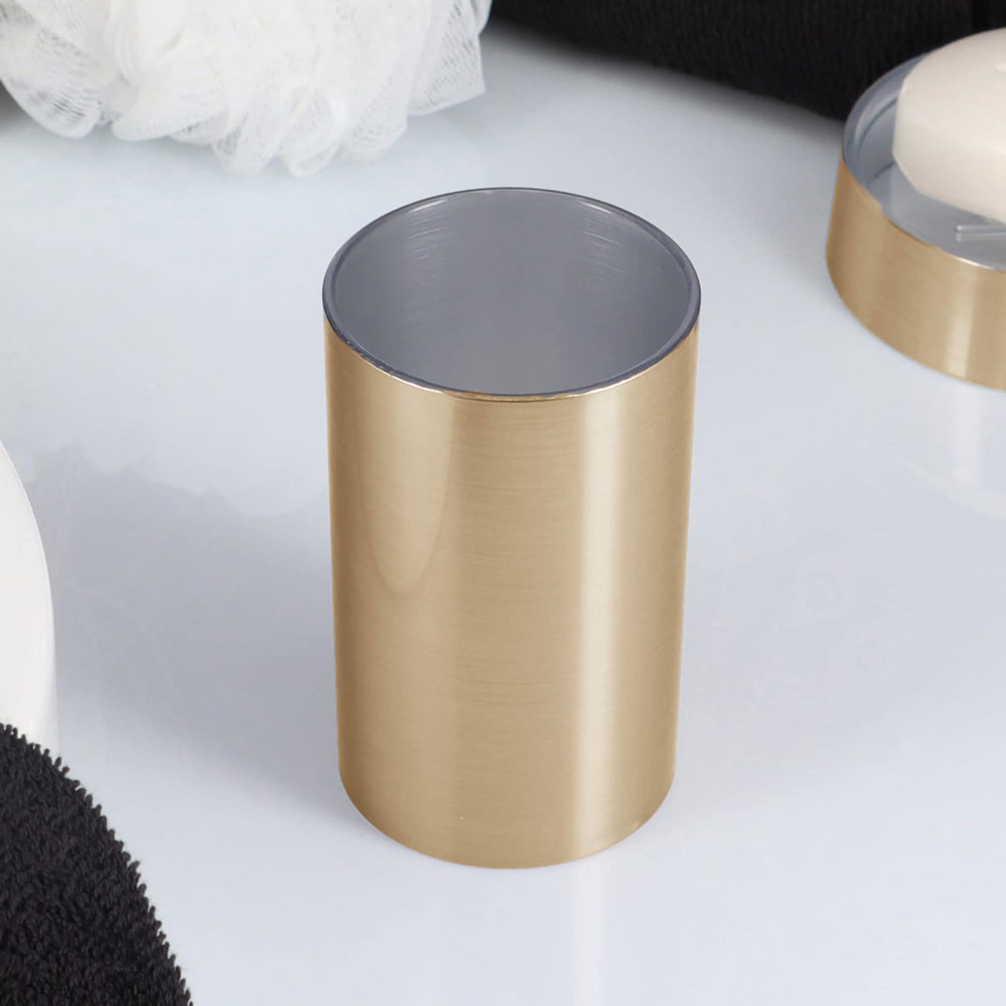evideco-golden-gobelet-salle-de-bain-dor-porte-brosse image 2