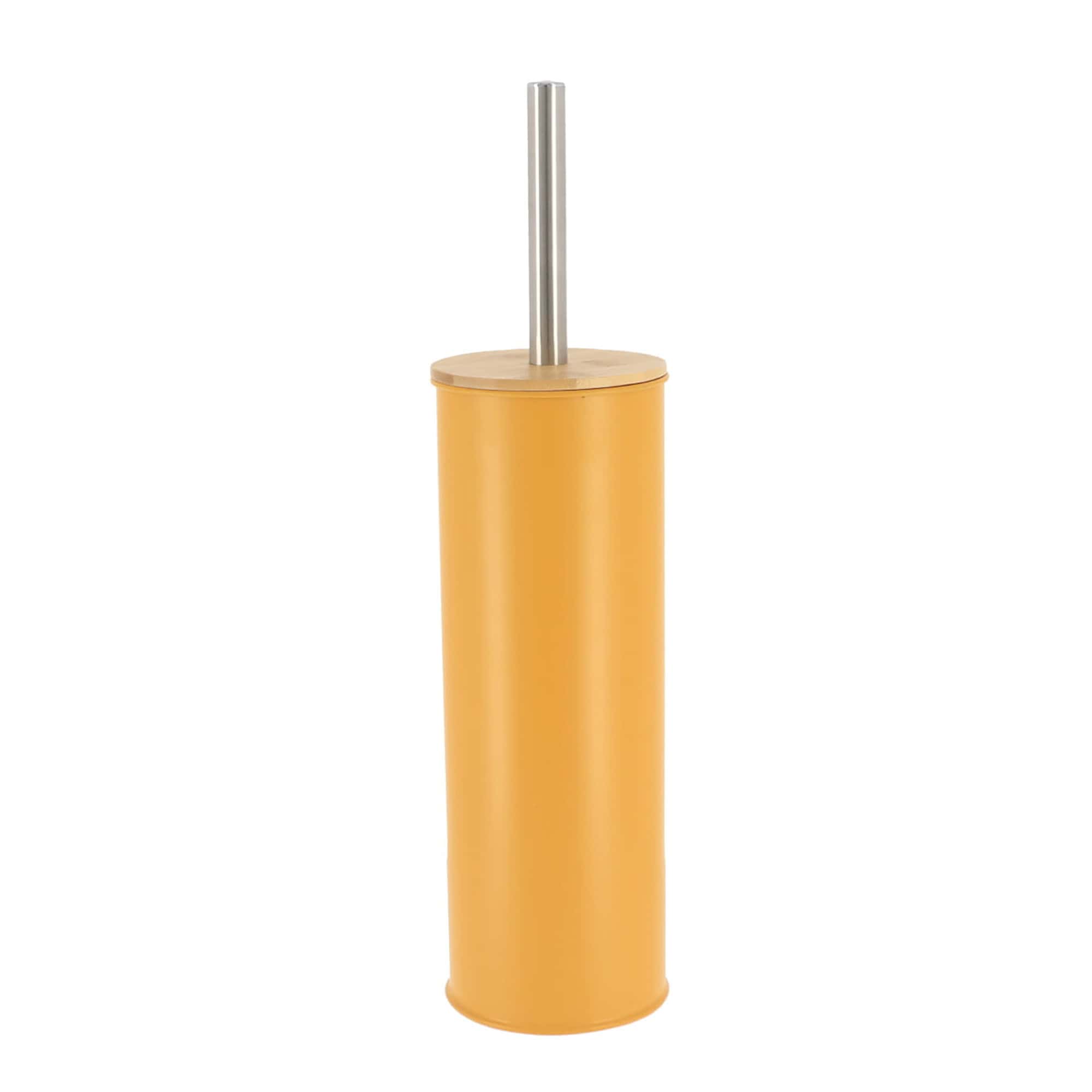 evideco-brosse-wc-m-tal-jaune-moutarde-couvercle-bambou image 8