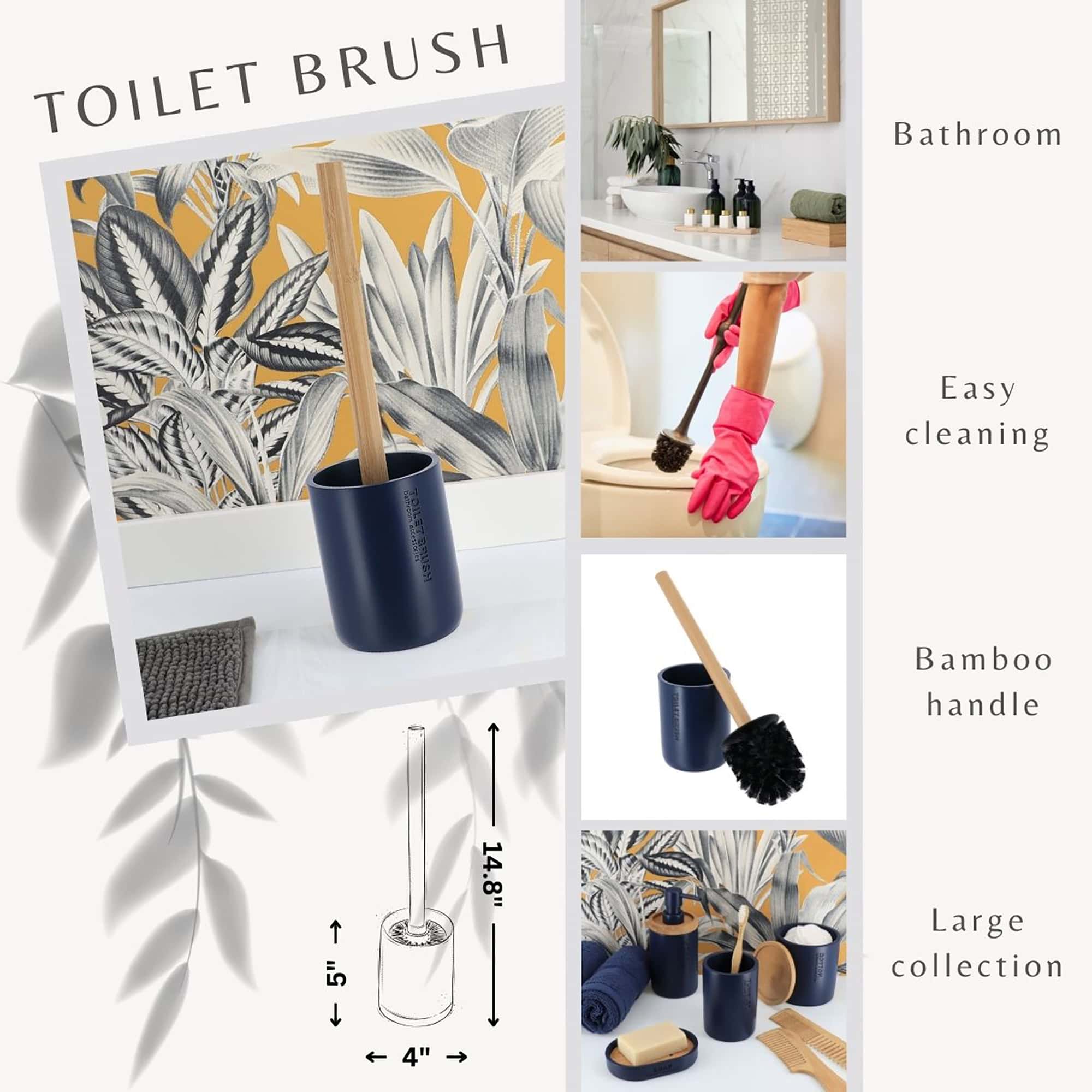 evideco-brosse-wc-bleu-marine-manche-bambou-avec-support image 4