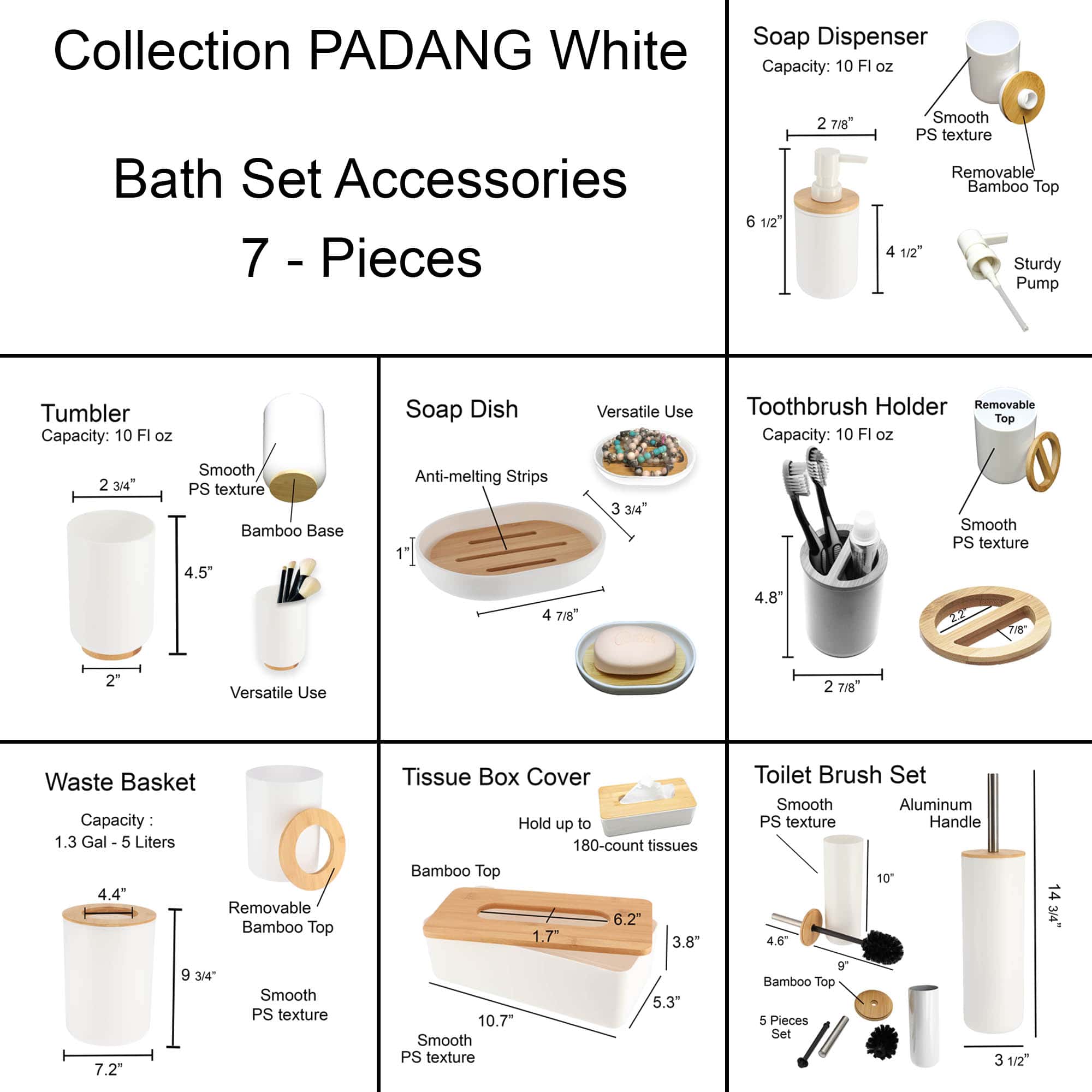 evideco-bathroom-accessories-ensemble-salle-de-bain-blanc-bambou-7-pi-ces image 4