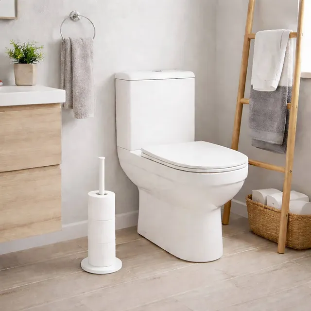evideco-porte-papier-toilette-sur-pied-blanc-m-tal-4-rouleaux image 1
