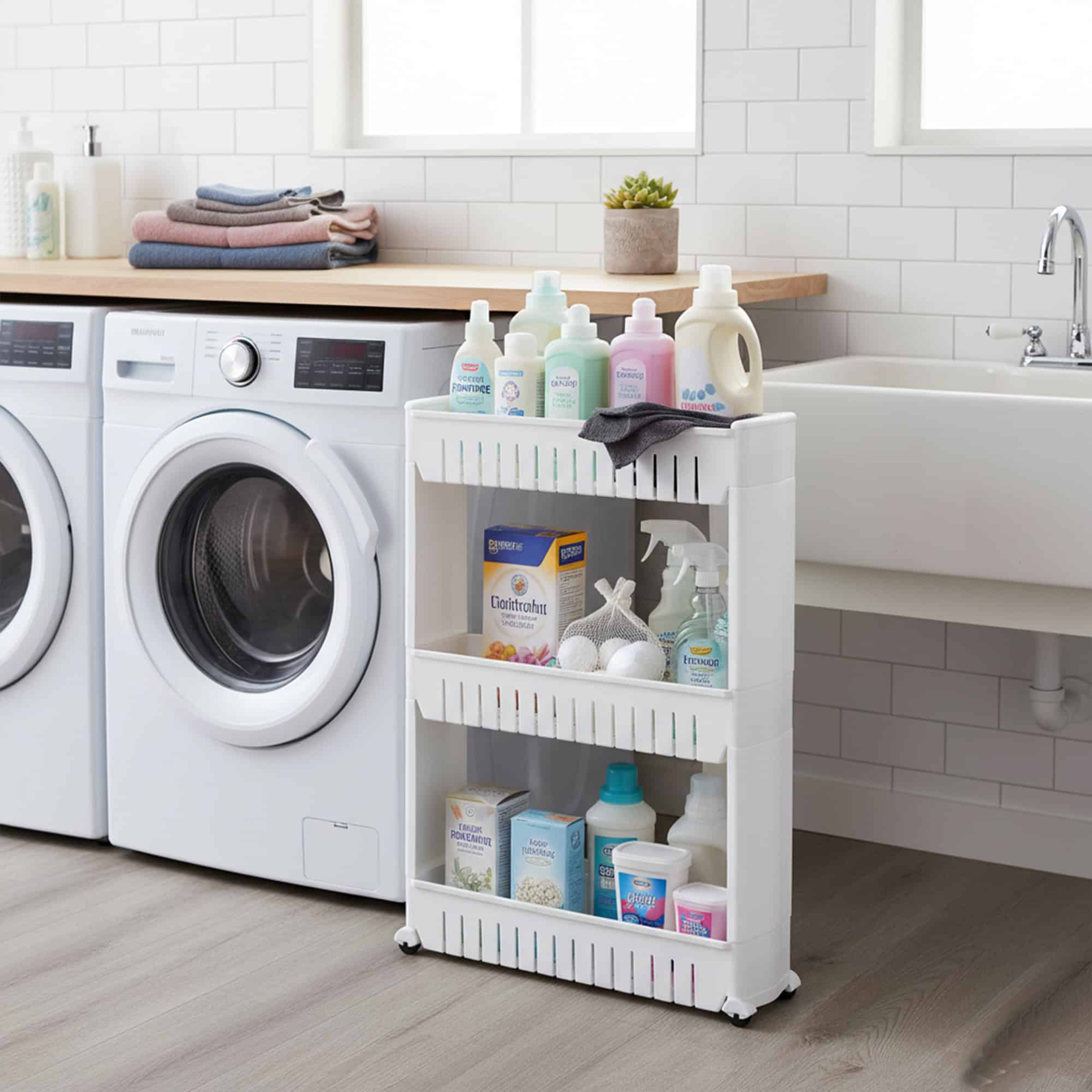 evideco-bathroom-storage-desserte-3-niveaux-blanche-roulettes image 1