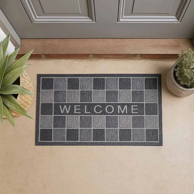 evideco-home-accessories-tapis-caoutchouc-welcome-gris-30x17 image 1