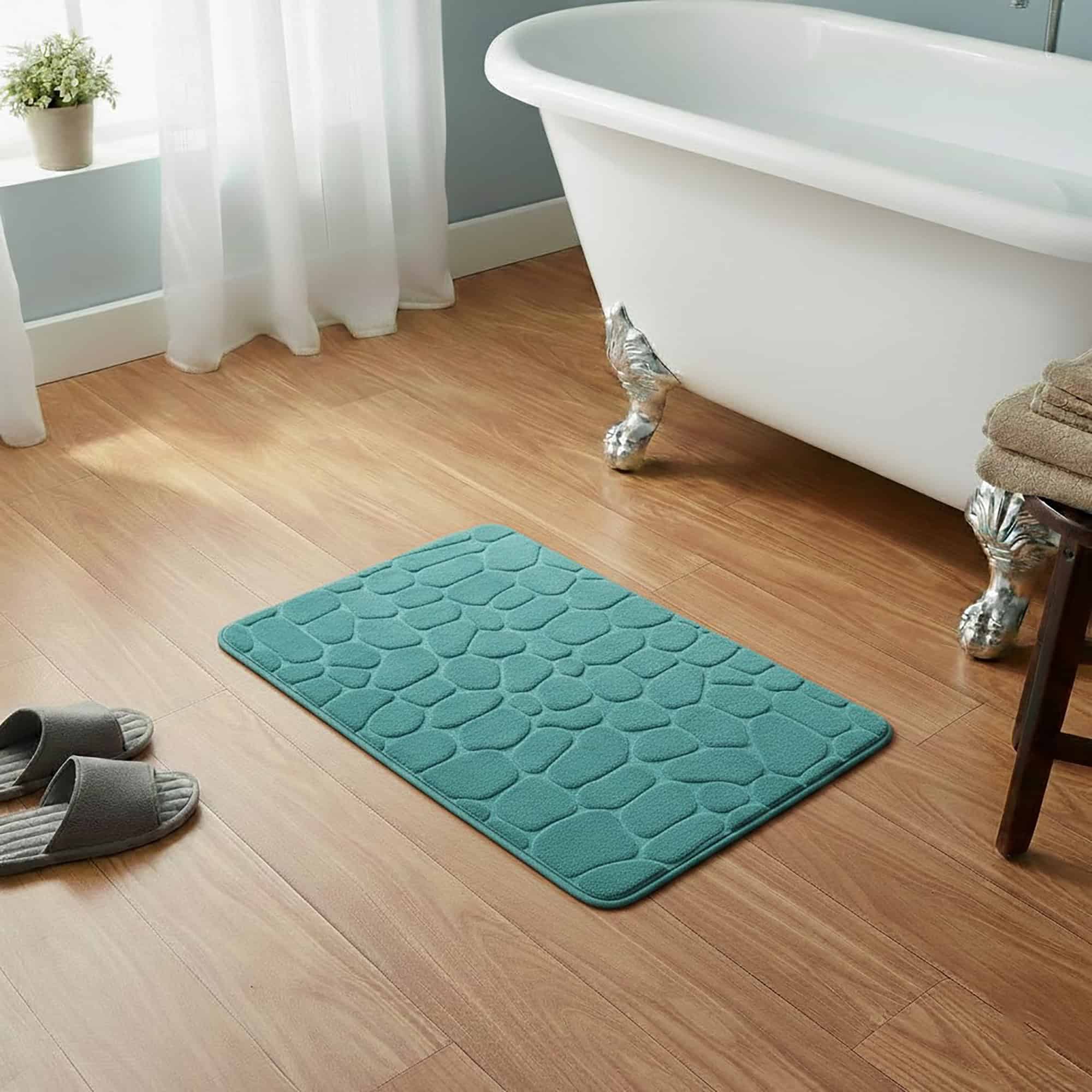evideco-bathroom-mats-tapis-de-bain-mousse-m-moire-bleu-paon-81x51-cm image 1