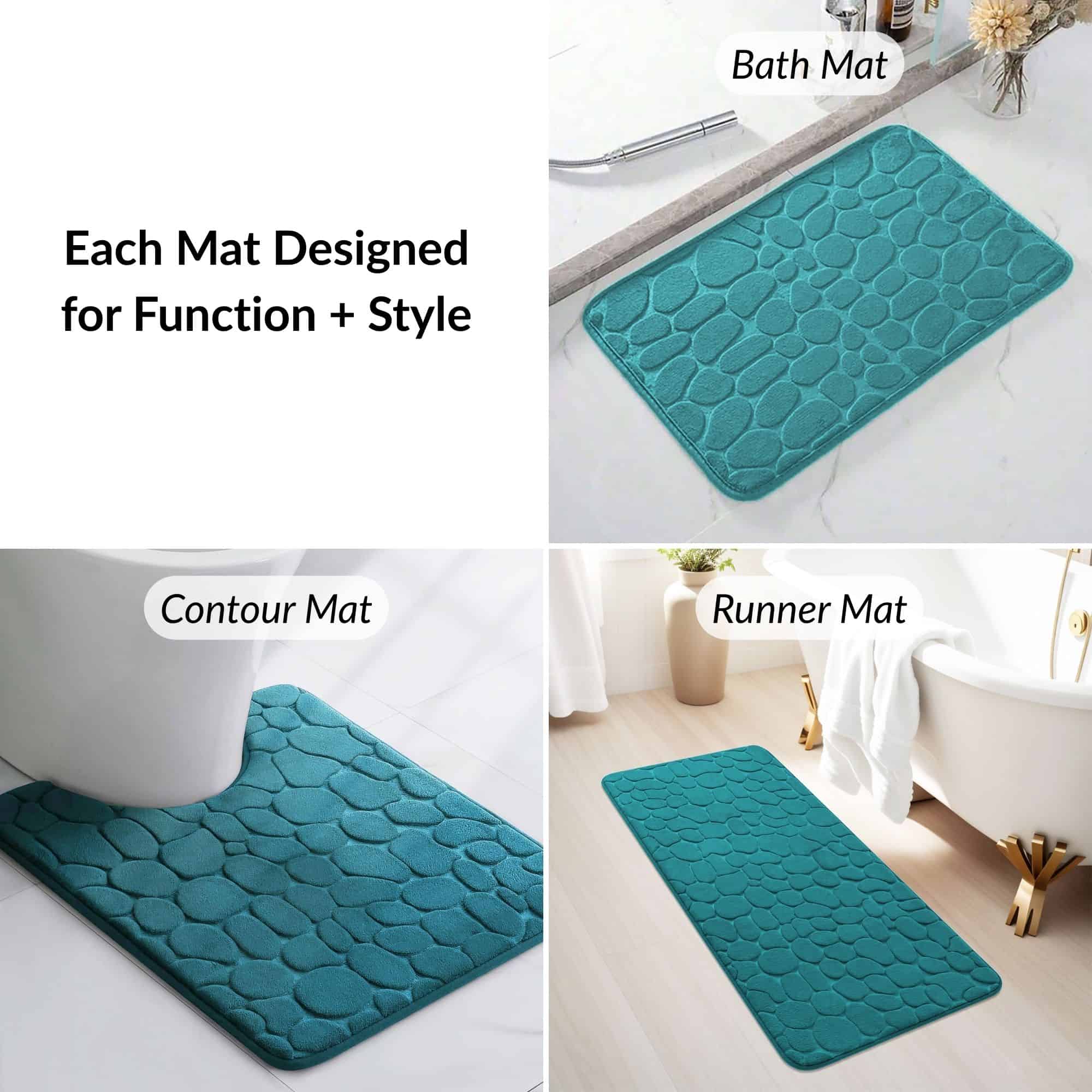 evideco-tapis-salle-de-bain-m-moire-3-pi-ces-bleu-paon image 4