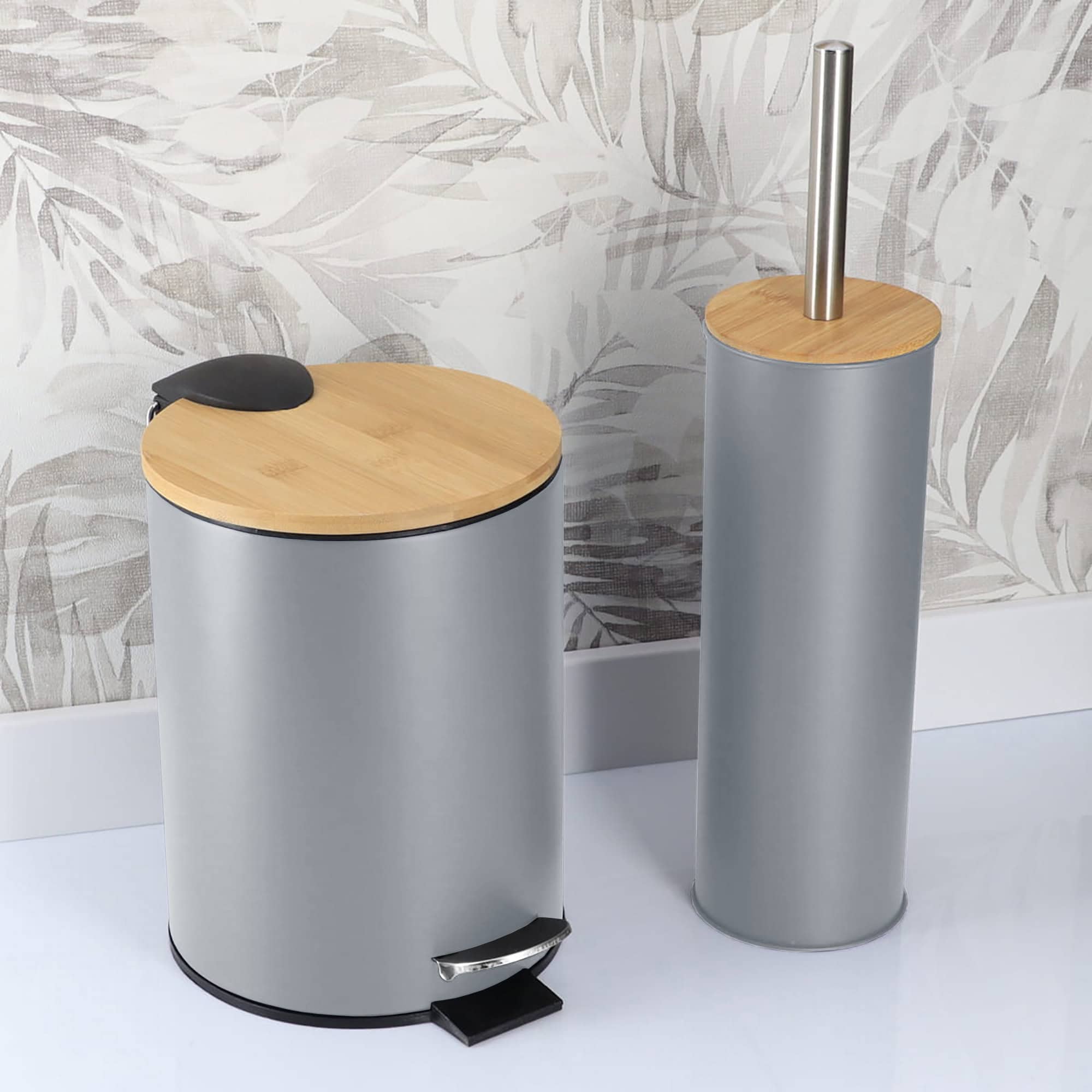 evideco-set-salle-de-bain-gris-bambou-poubelle-brosse-wc image 2