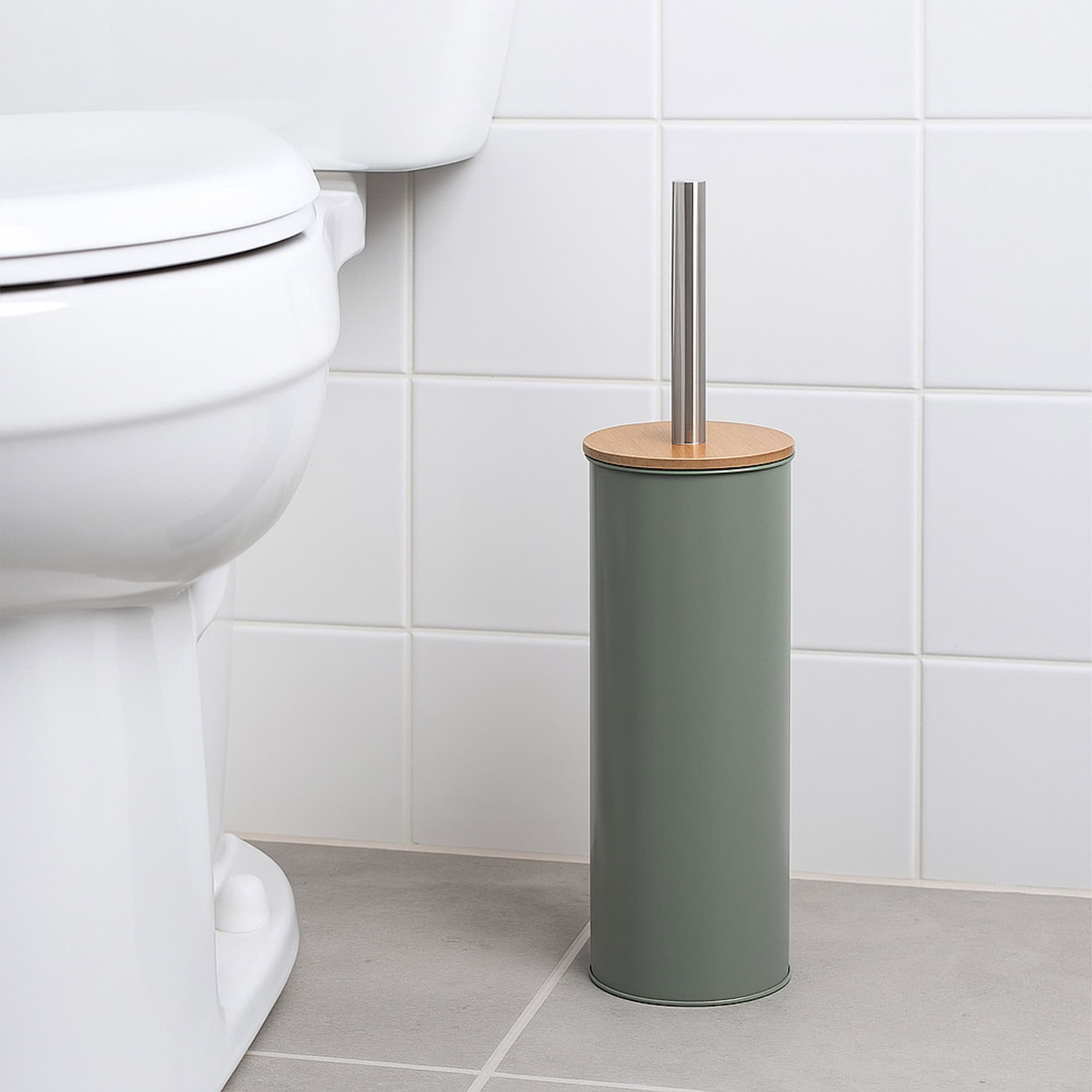 evideco-green-metal-brosse-wc-avec-support-bambou-vert image 1