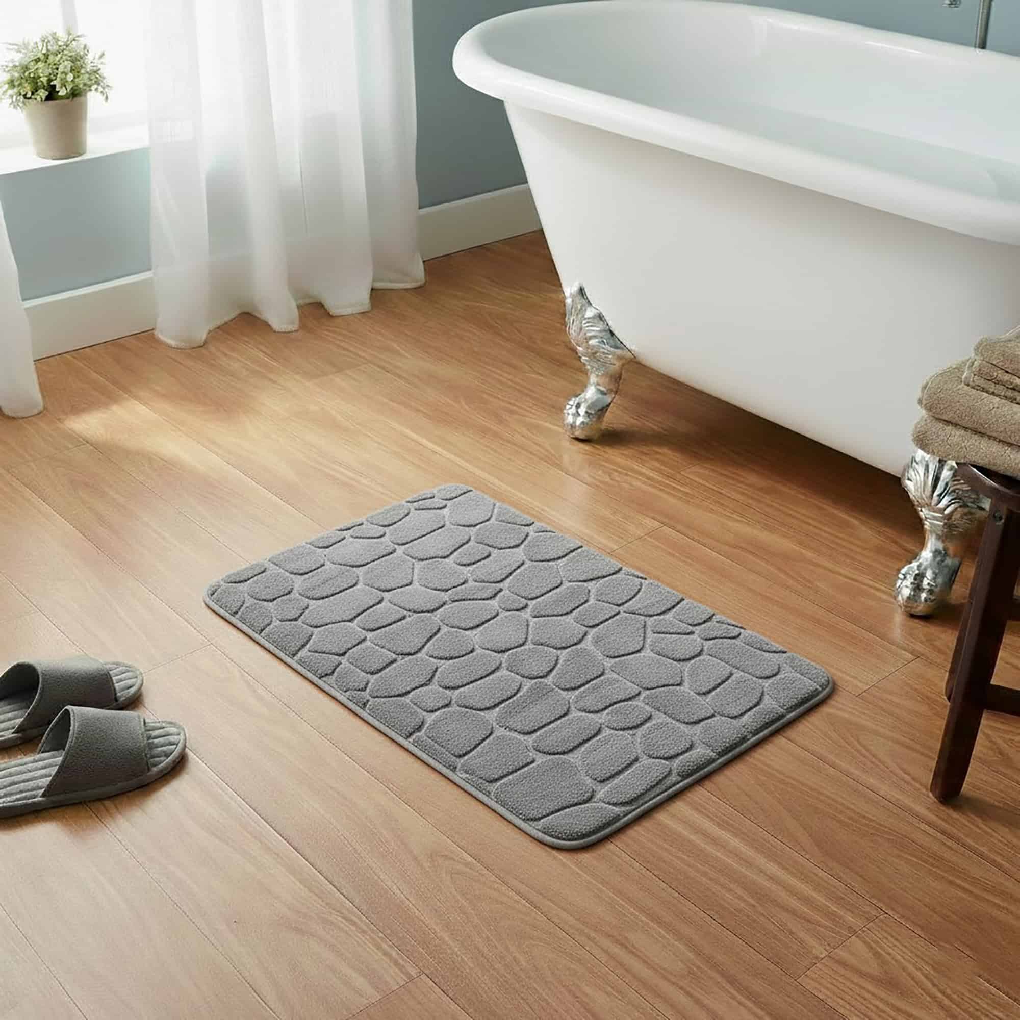 evideco-tapis-de-bain-m-moire-gris-clair-galets-32x20 image 1