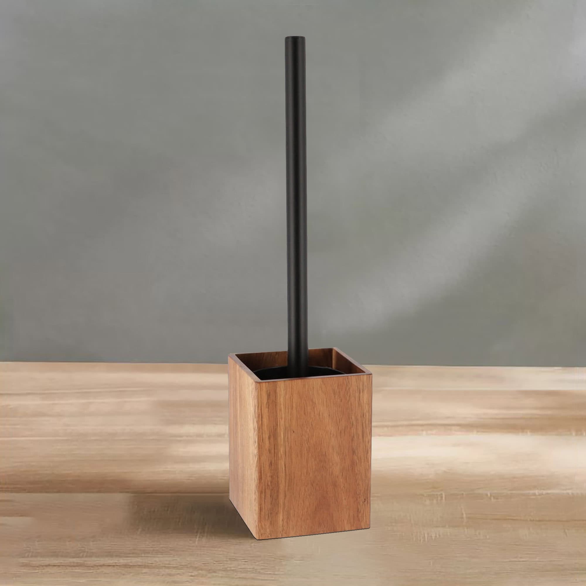 evideco-acacia-brosse-wc-bois-marron-carr-e-avec-support image 3