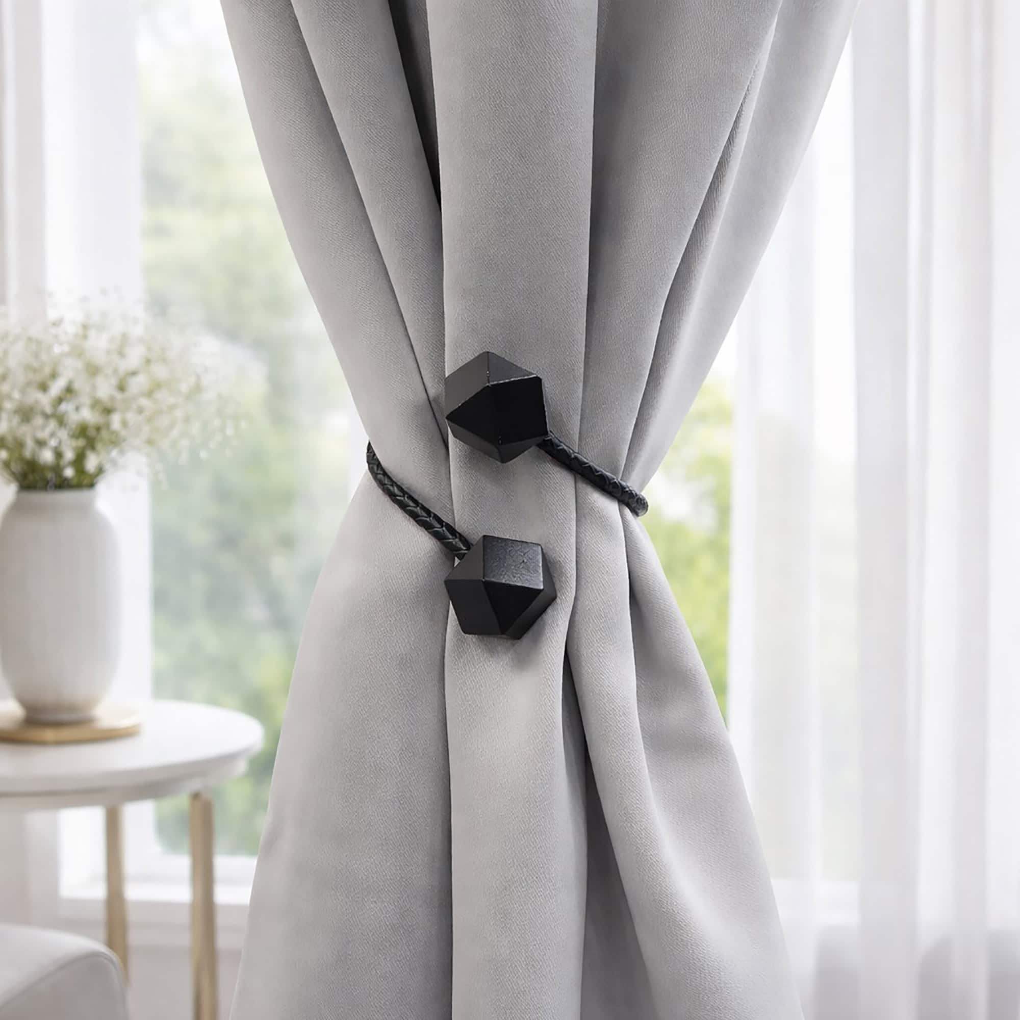 evideco-home-accessories-embrasse-rideau-noir-flexible-avec-embouts-bois image 2