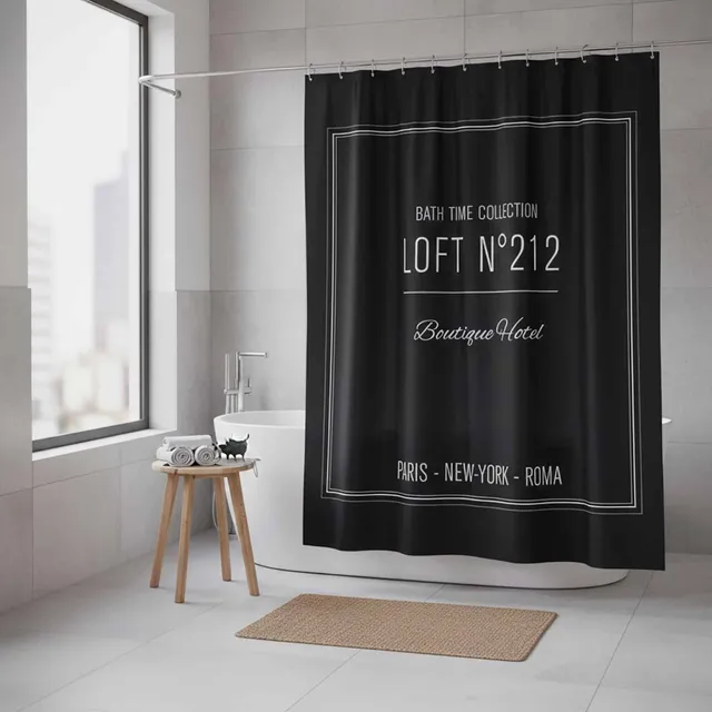 evideco-shower-accessories-rideau-douche-noir-polyester-180x200-ecrit image 1
