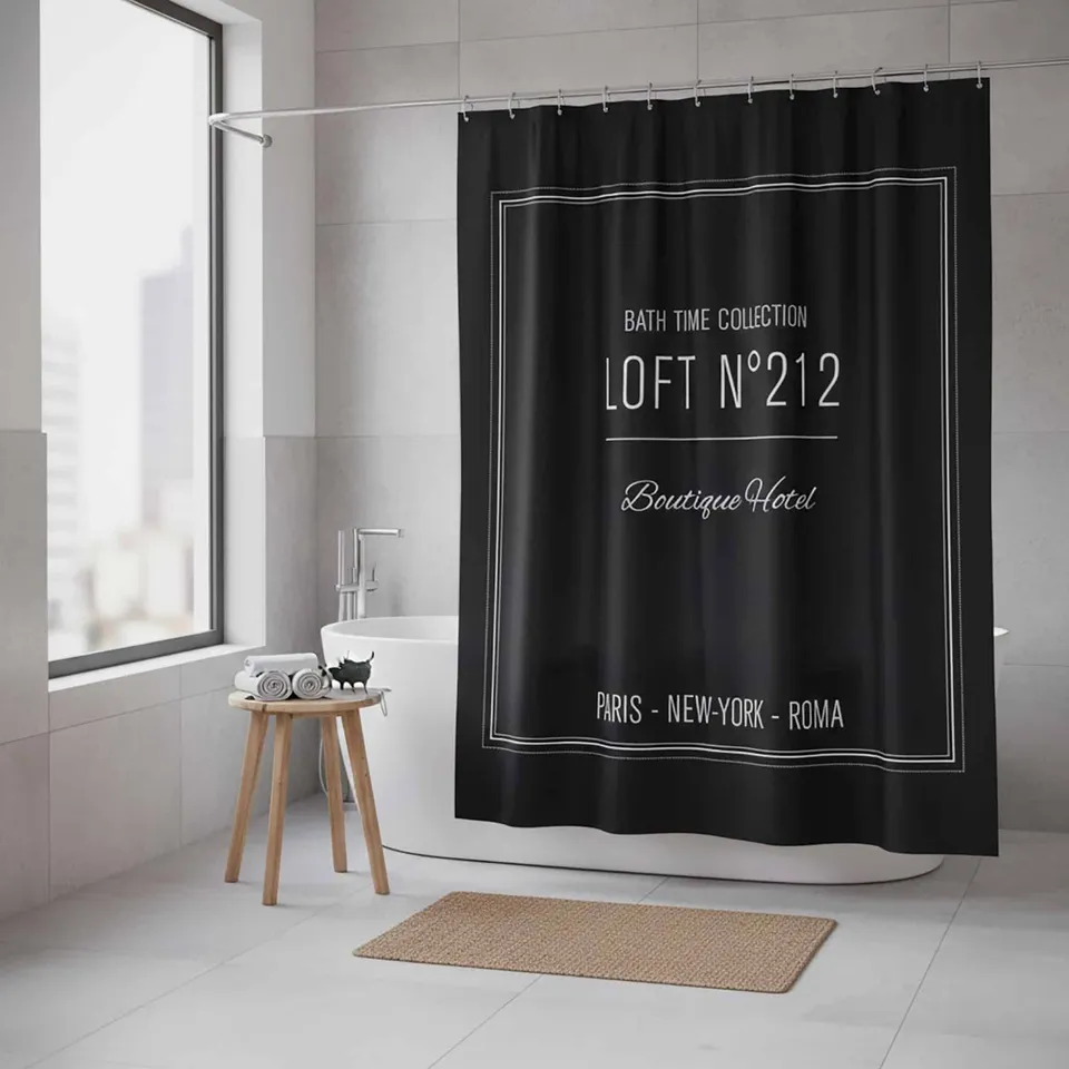 evideco-shower-accessories-rideau-douche-noir-polyester-180x200-ecrit image 1
