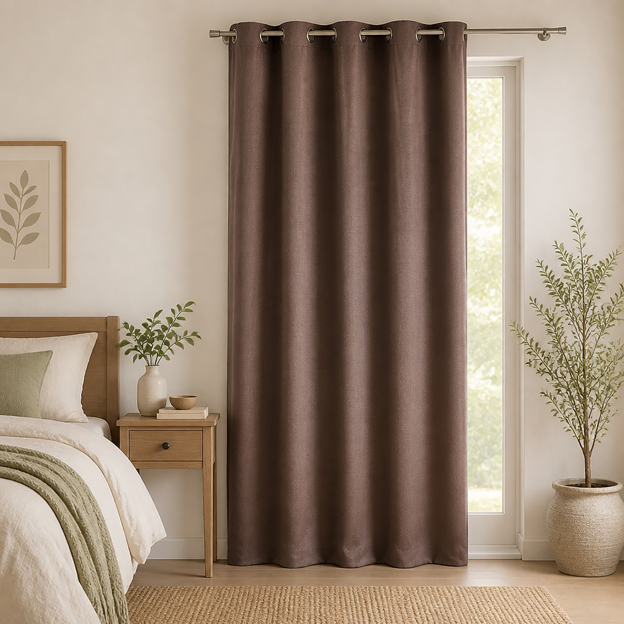 evideco-rideau-coton-marron-mocha-140x241-illets-filtrant image 1