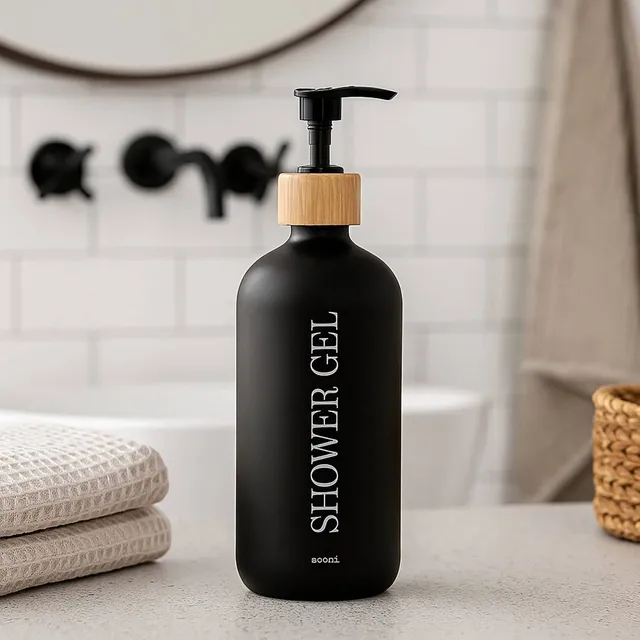 evideco-shower-distributeur-gel-douche-noir-mat-verre-500-ml image 1