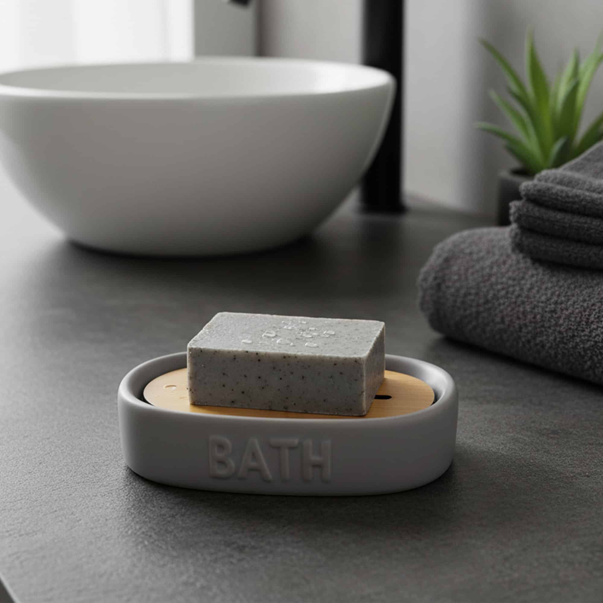 evideco-bathroom-accessories-set-porte-savon-gobelet-gris-bambou image 2