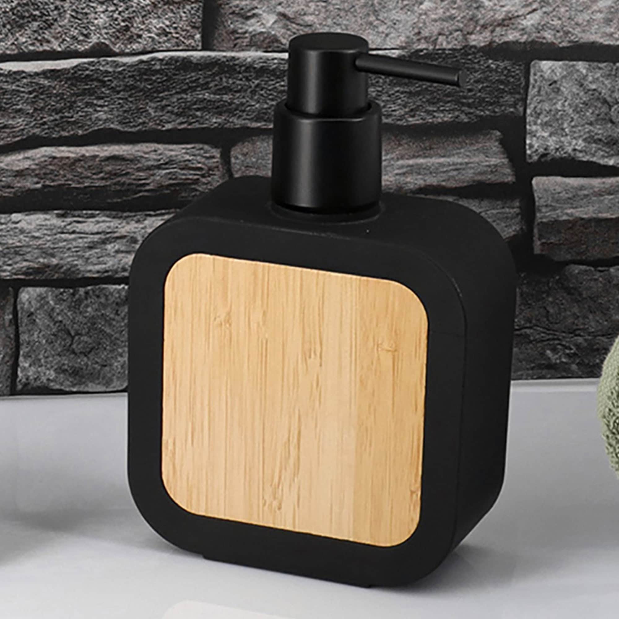 evideco-bathroom-accessories-distributeur-savon-noir-bambou-caoutchouc image 1