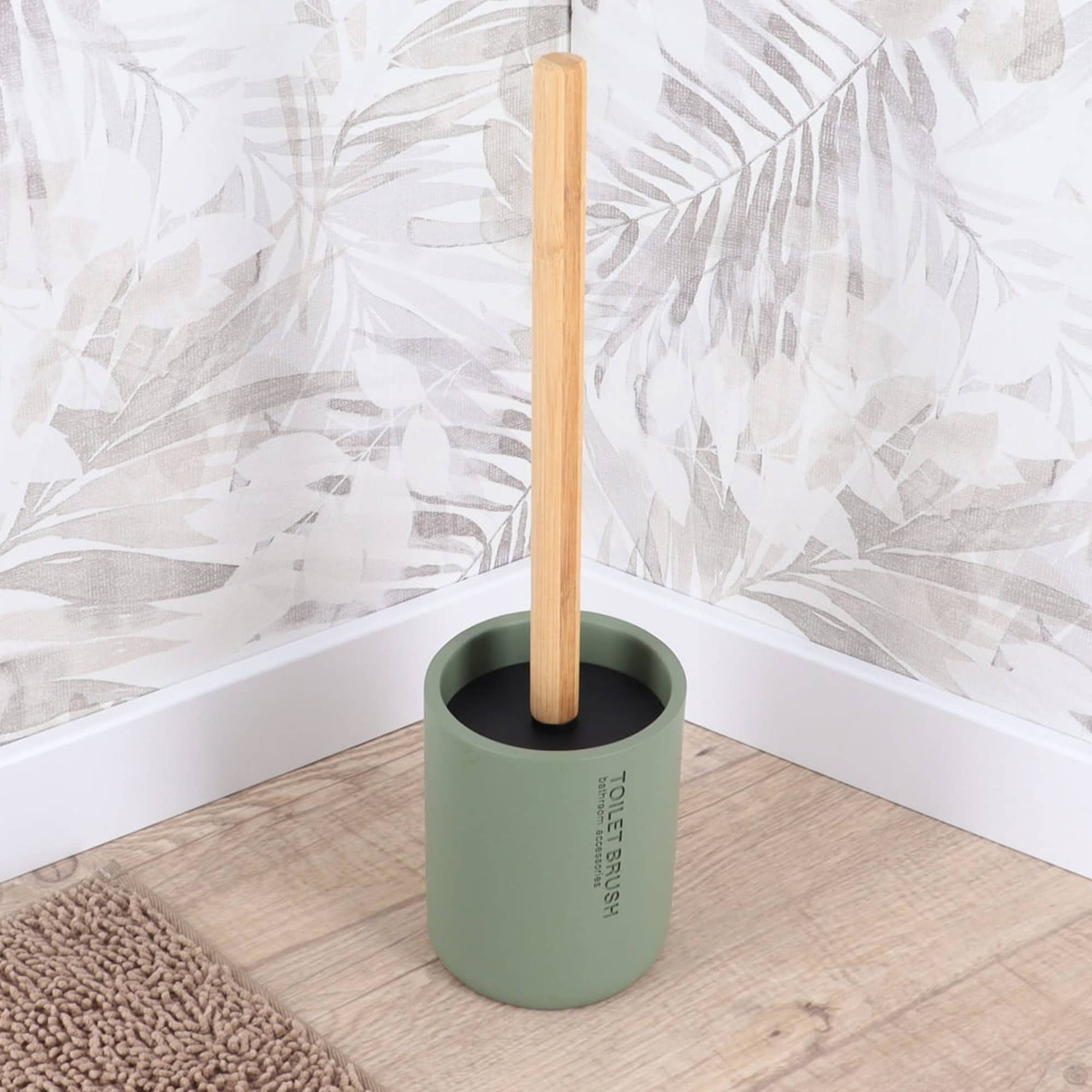 evideco-brosse-wc-verte-mate-manche-bambou-support-polyresine image 3