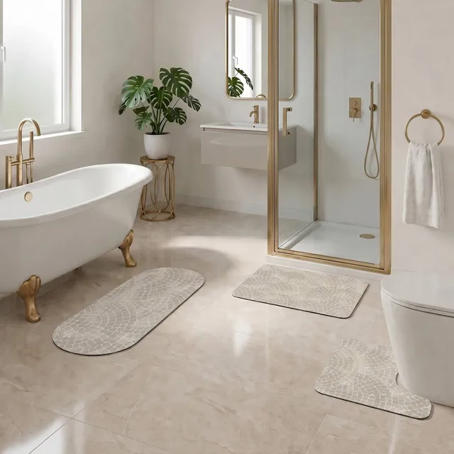 evideco-mosaic-stone-lot-3-tapis-salle-de-bain-mosa-que-beige image 1