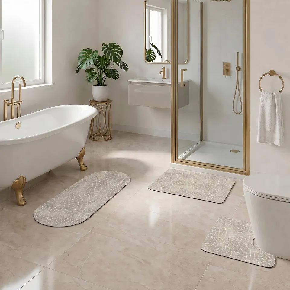 evideco-mosaic-stone-lot-3-tapis-salle-de-bain-mosa-que-beige image 1