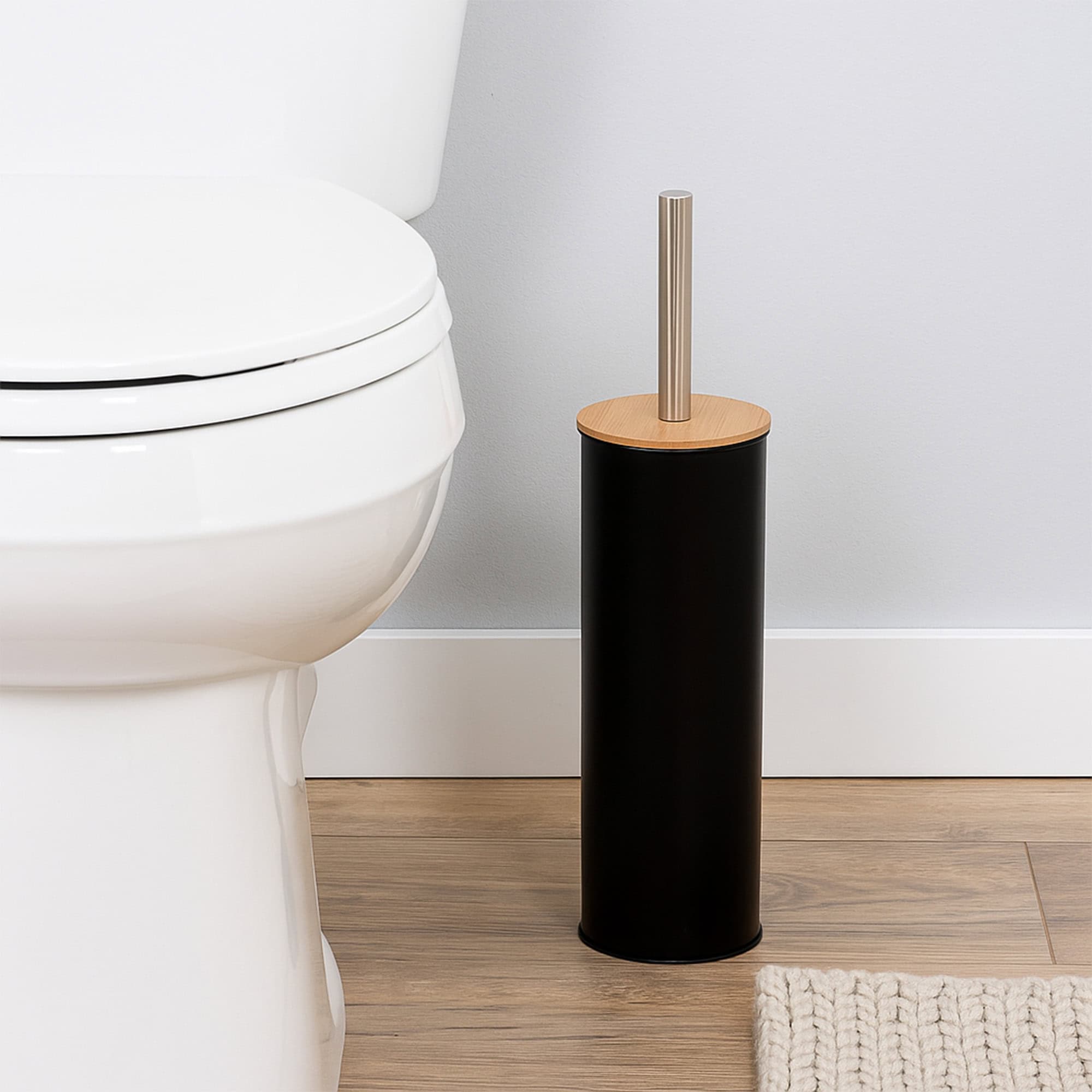 evideco-toilet-seats-brosse-wc-noir-m-tal-couvercle-bambou image 1