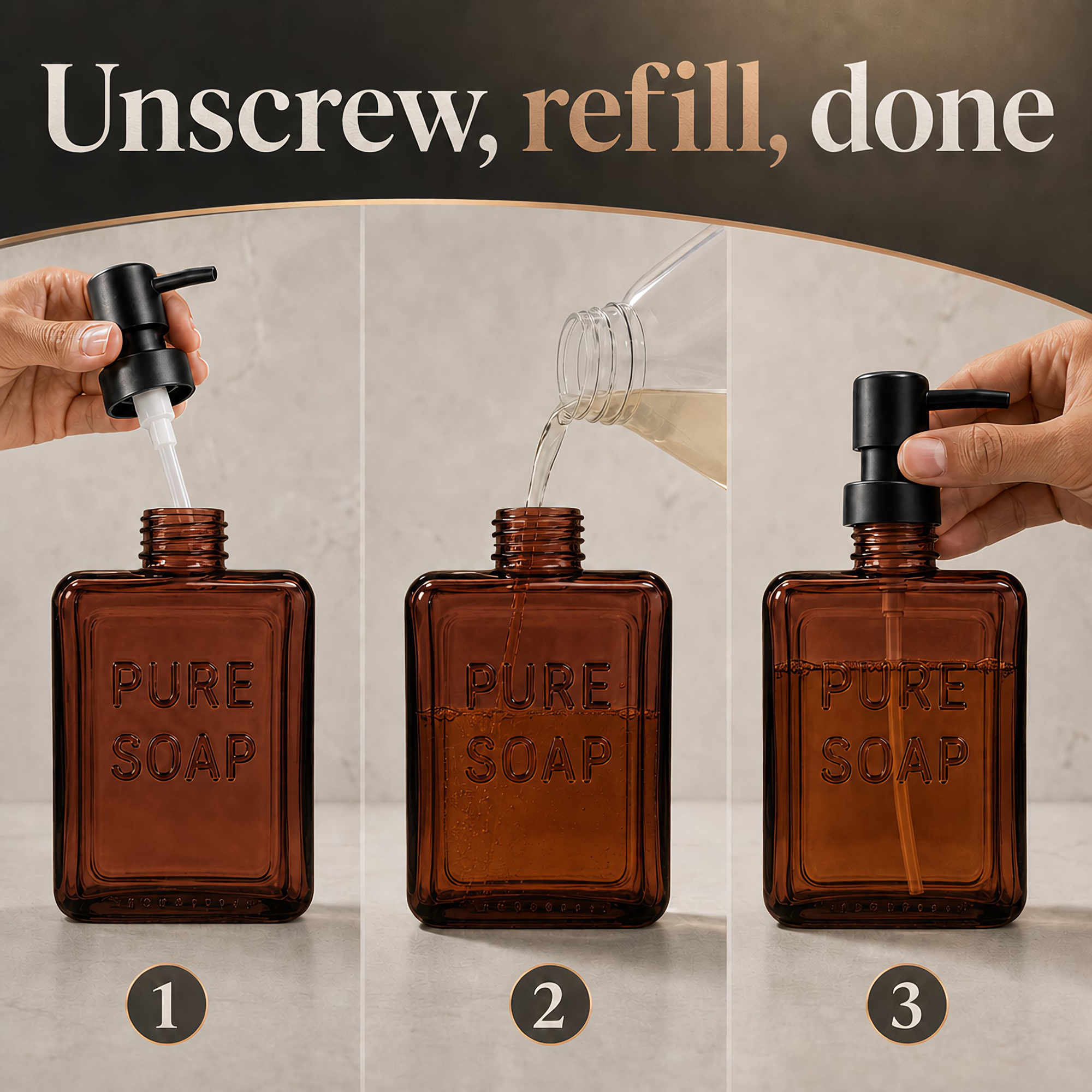 evideco-bathroom-accessories-distributeur-savon-verre-ambr-18oz-pure-soap image 5