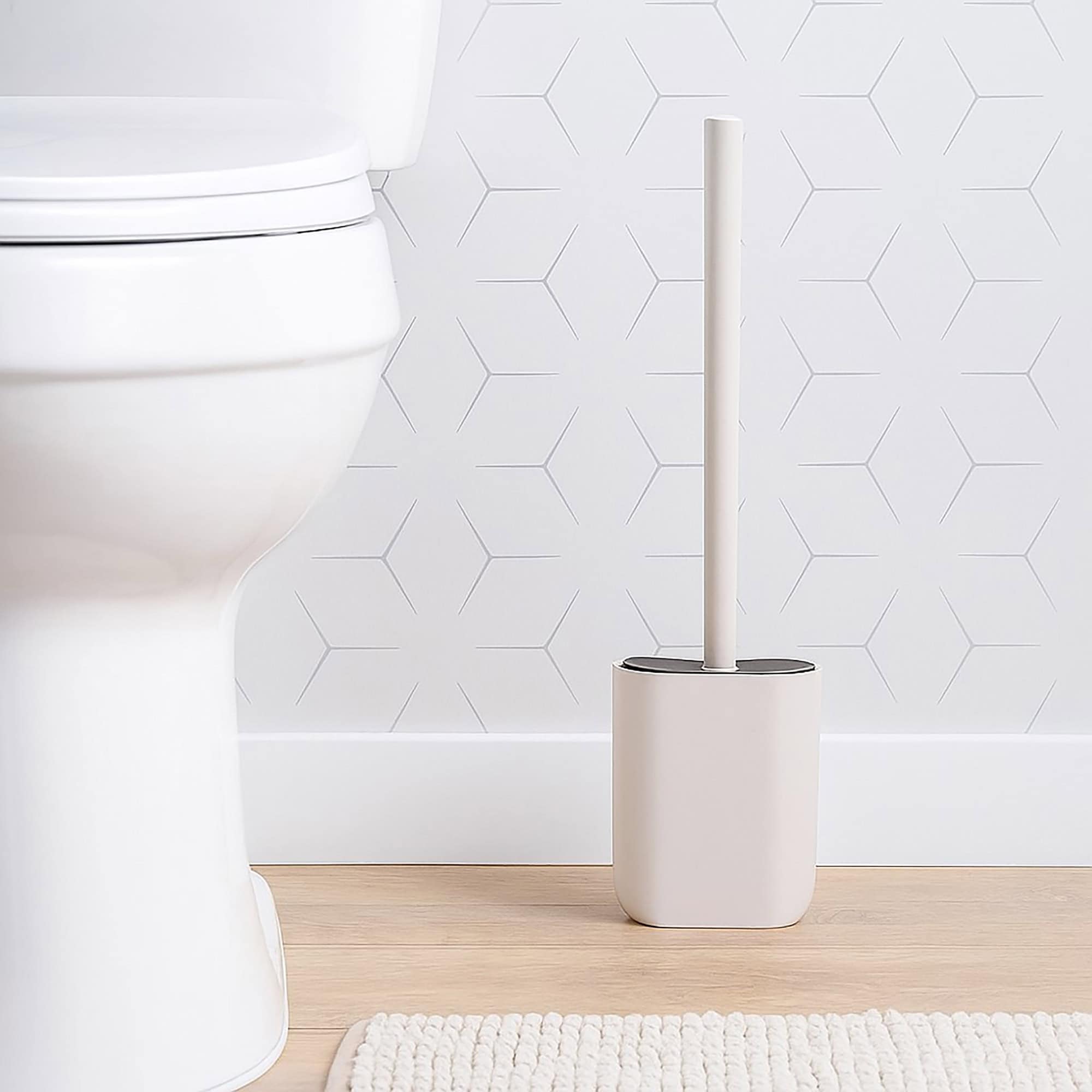 evideco-brosse-wc-beige-ovale-silicone-inox-avec-support image 1