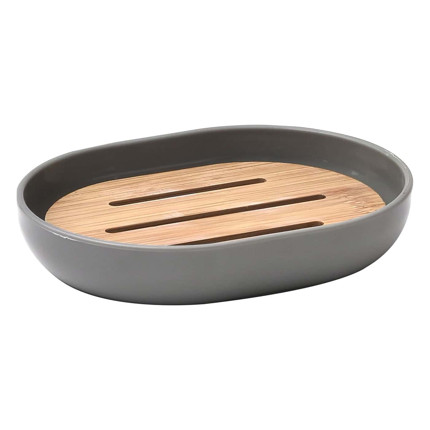 evideco-porte-savon-gris-plateau-bambou-gouttoir-plastique image 7
