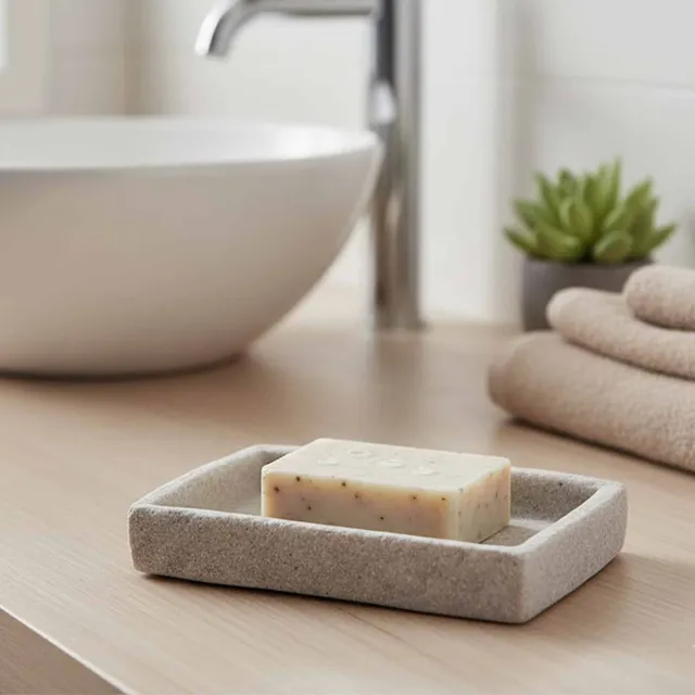 evideco-stone-effect-porte-savon-gris-effet-pierre image 1