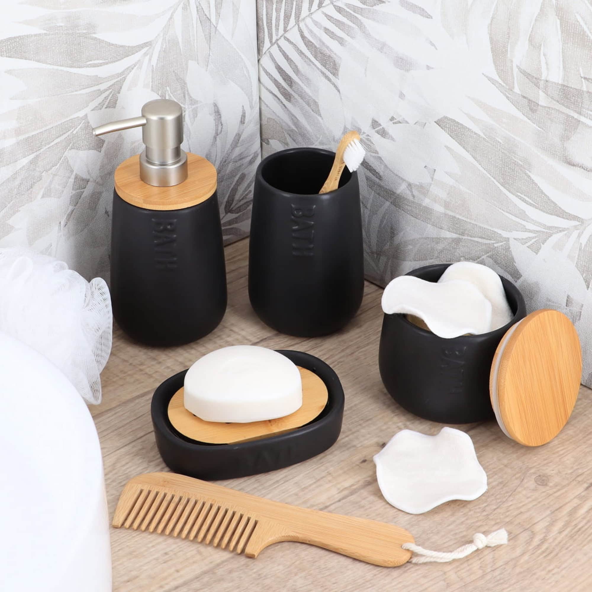 evideco-bathroom-accessories-porte-savon-noir-bambou-avec-gobelet image 5