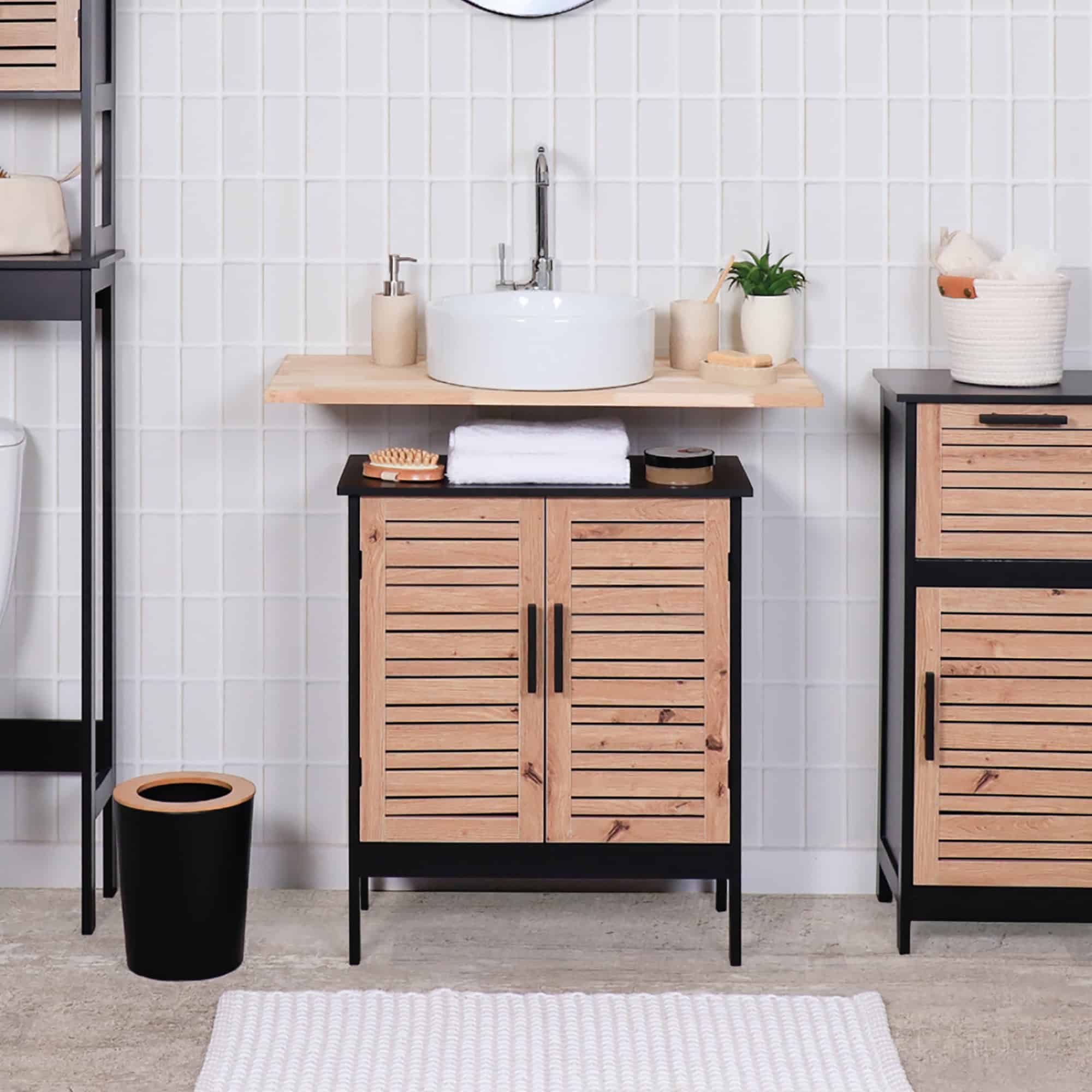 evideco-bergen-meuble-sous-lavabo-noir-marron-2-portes-ajour-es image 3