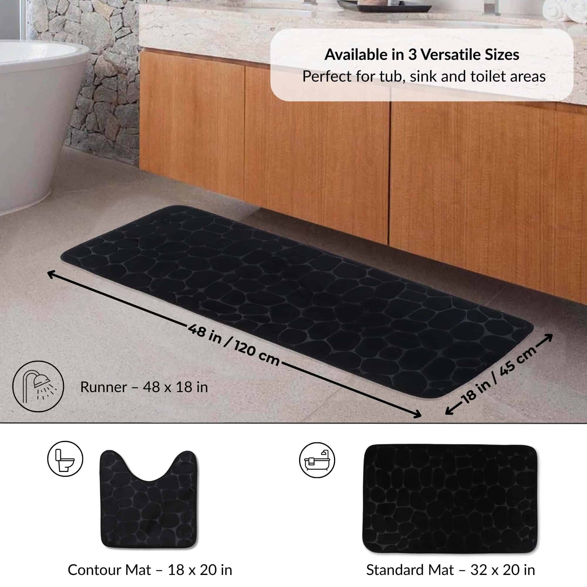 evideco-bathroom-mats-tapis-bain-mousse-noir-galet-122-cm image 4
