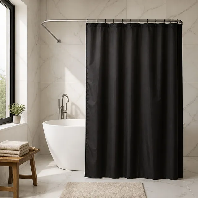 evideco-shower-rideau-douche-noir-extra-long-polyester-200x180-12-anneaux image 1