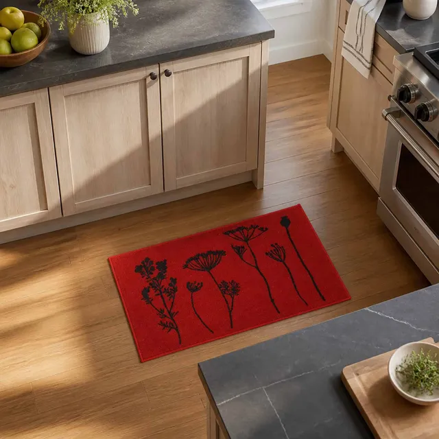 evideco-wool-effect-wildflowers-tapis-cuisine-rouge-noir-81x50-cm image 1