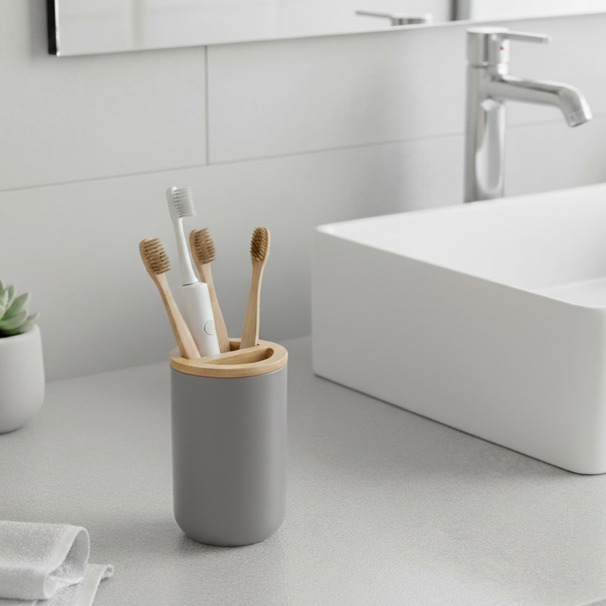 evideco-padang-porte-brosse-dents-gris-bambou-compact image 1