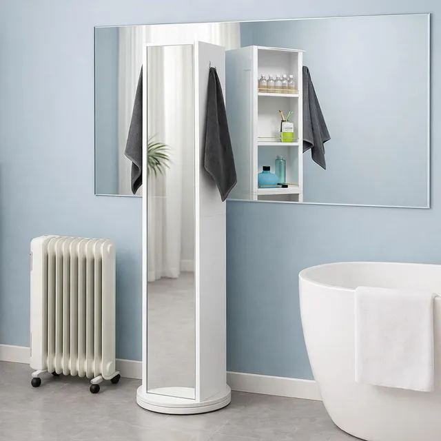 evideco-colonne-salle-de-bain-pivotante-miroir-blanc-6-tag-res image 1