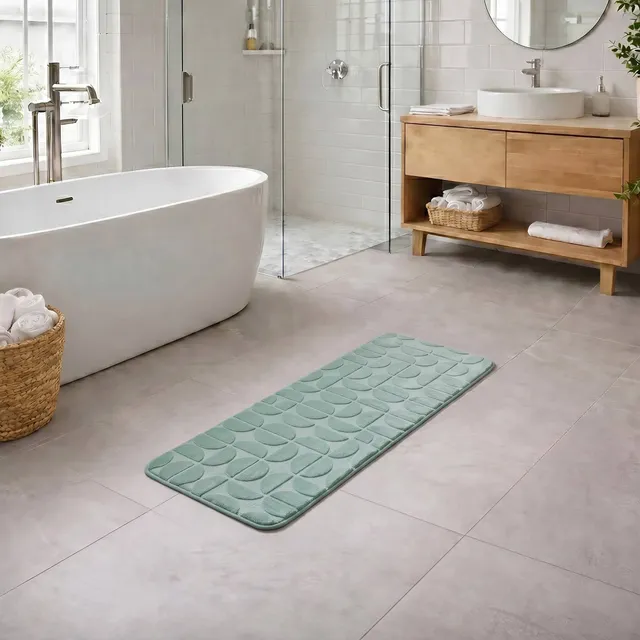evideco-bathroom-mats-tapis-bain-long-vert-sauge-45x120-cm-m-moire image 1