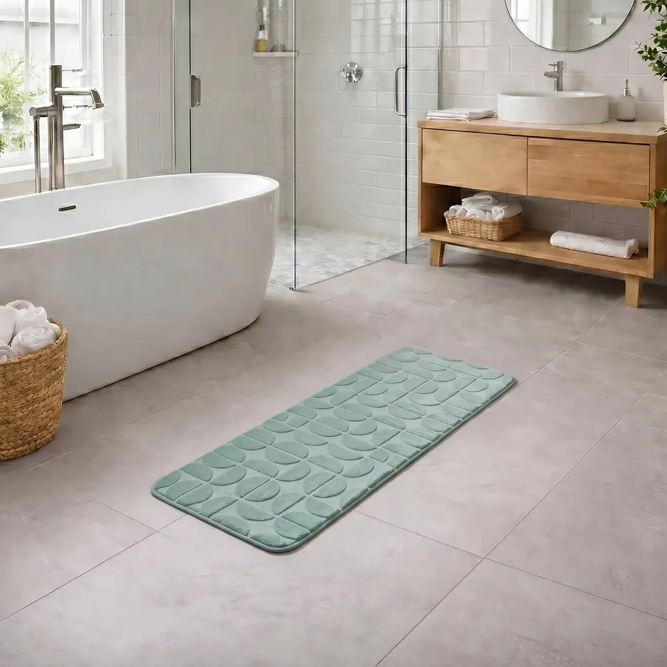 evideco-bathroom-mats-tapis-bain-long-vert-sauge-45x120-cm-m-moire image 1