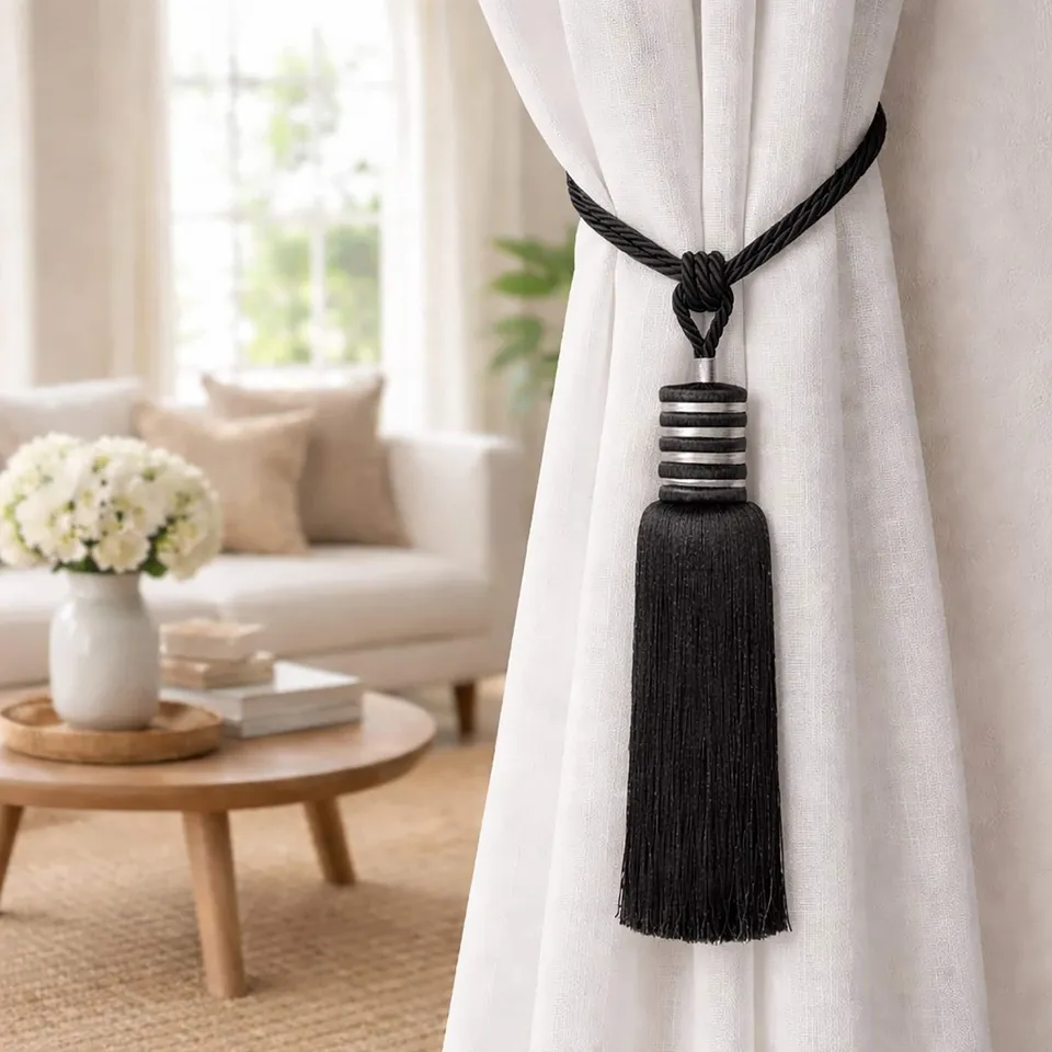 evideco-embrasse-rideau-noir-nuit-pompon-84-cm image 1