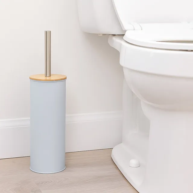 evideco-brosse-wc-bleu-clair-m-tal-couvercle-bambou image 1