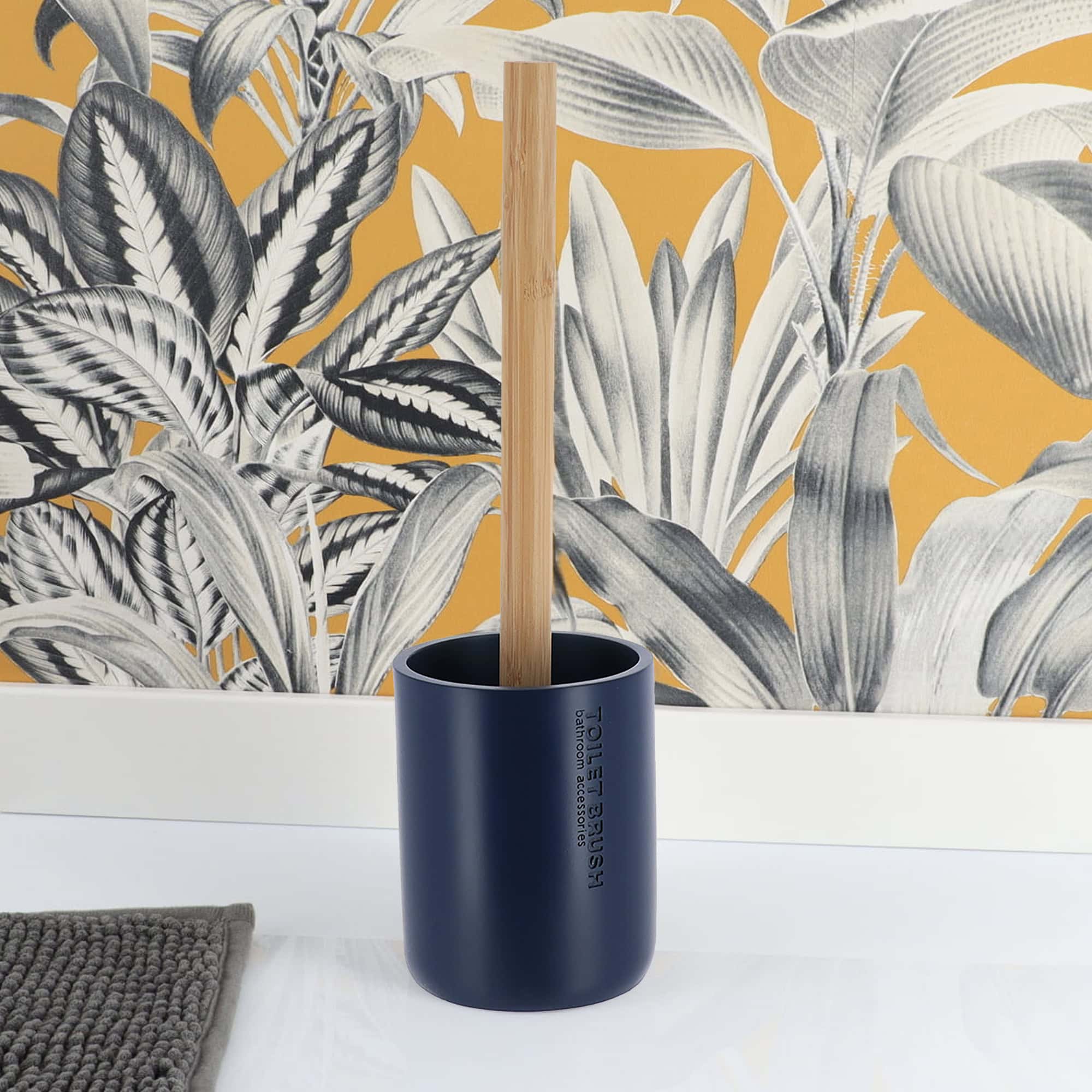 evideco-brosse-wc-bleu-marine-manche-bambou-avec-support image 3