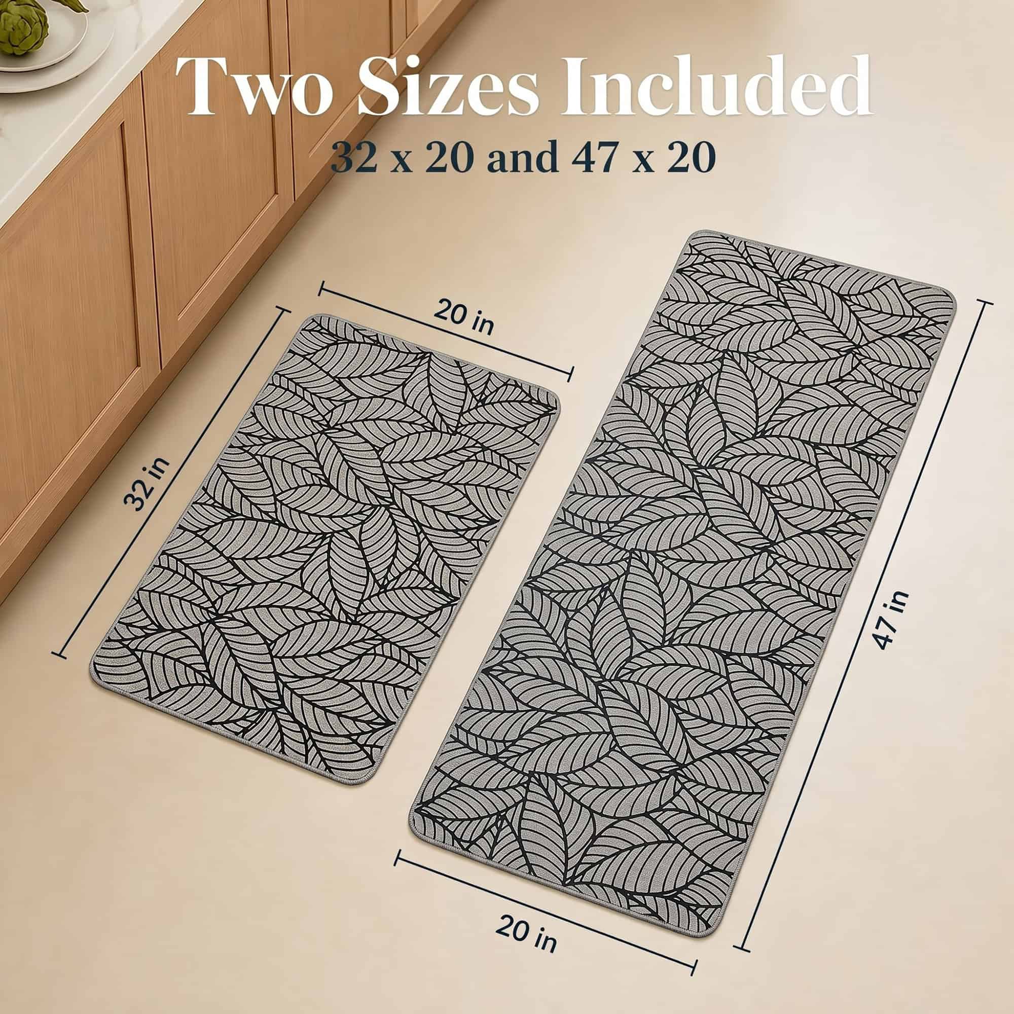 evideco-jungle-tapis-de-cuisine-feuilles-grises-lot-2-antid-rapant image 3
