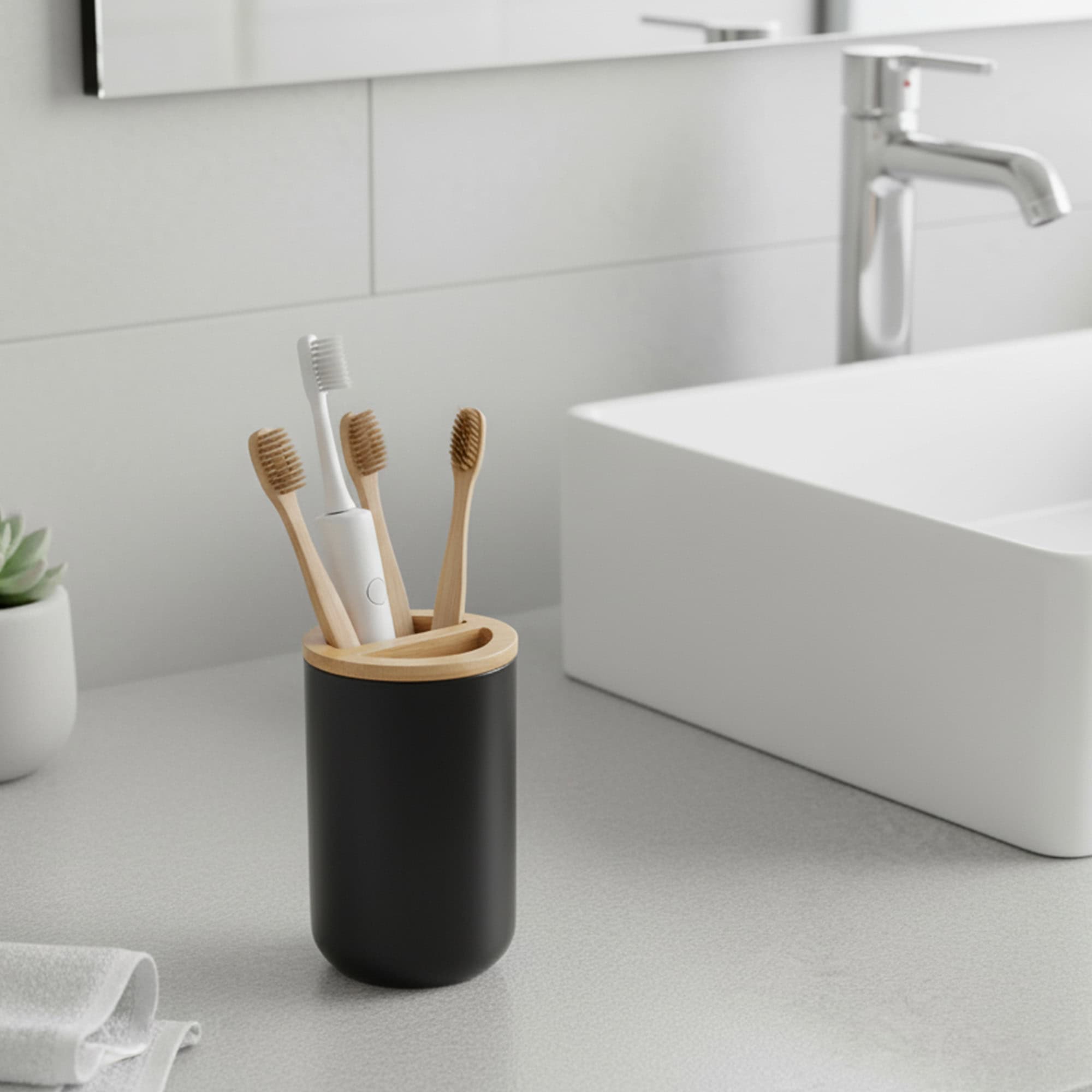 evideco-padang-porte-brosse-dents-noir-bambou image 1