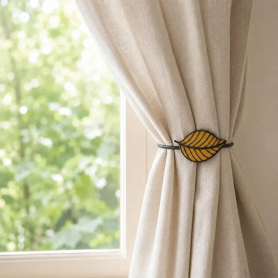 evideco-home-accessories-embrasse-rideau-jaune-feuille-r-sine image 1